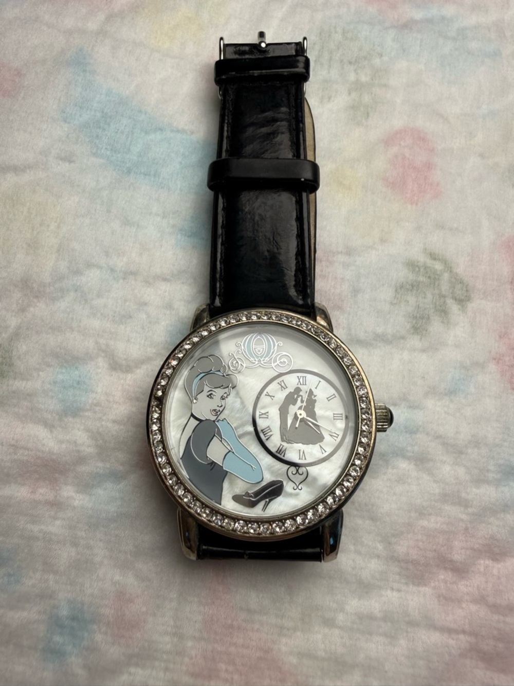 Disney Black and Silver Cinderella Crystal Bezel Watch